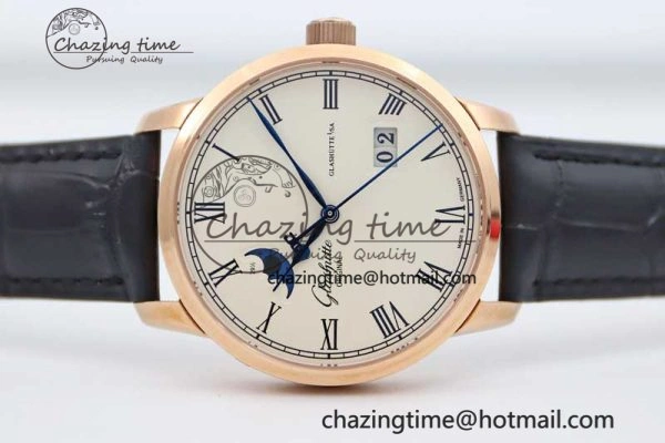 Excellence Panorama Date Moon Phase RG GGR 1:1 Best Edition White Dial on Leather Strap NH35