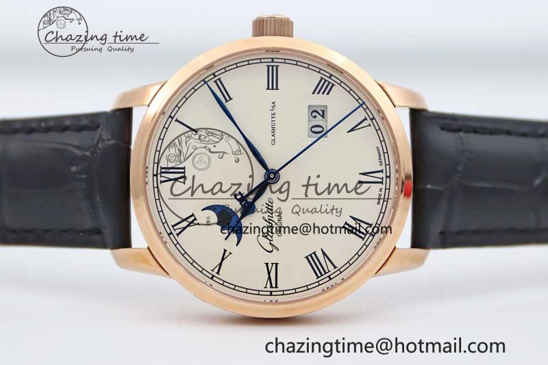Excellence Panorama Date Moon Phase RG GGR 1:1 Best Edition White Dial on Leather Strap NH35