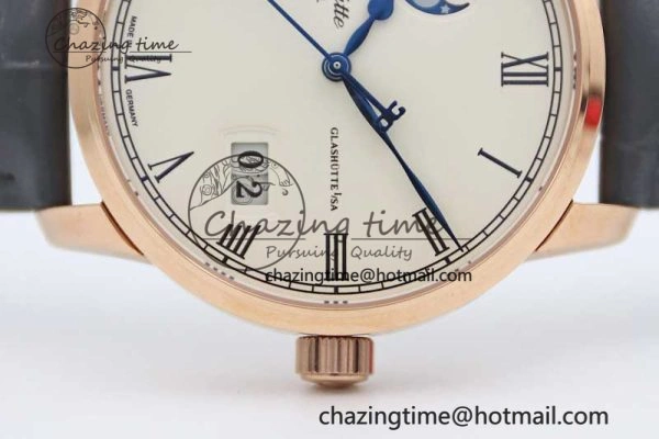 Excellence Panorama Date Moon Phase RG GGR 1:1 Best Edition White Dial on Leather Strap NH35