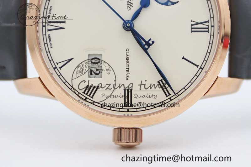 Excellence Panorama Date Moon Phase RG GGR 1:1 Best Edition White Dial on Leather Strap NH35
