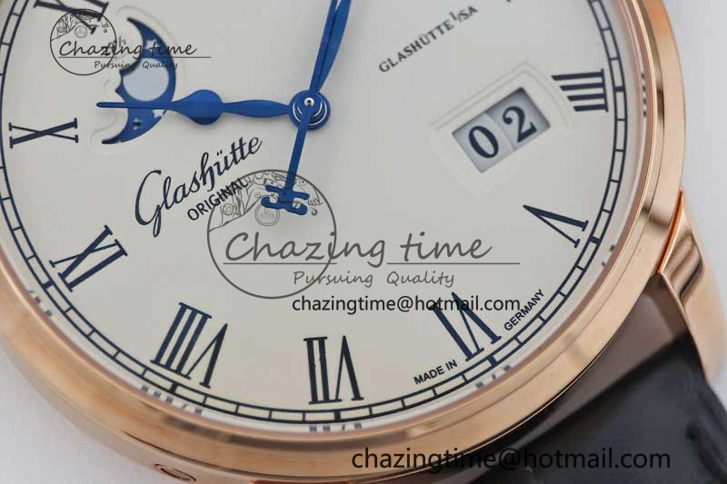 Excellence Panorama Date Moon Phase RG GGR 1:1 Best Edition White Dial on Leather Strap NH35