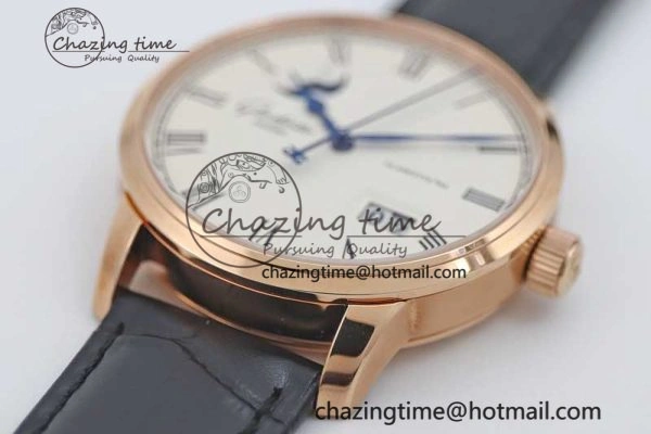 Excellence Panorama Date Moon Phase RG GGR 1:1 Best Edition White Dial on Leather Strap NH35