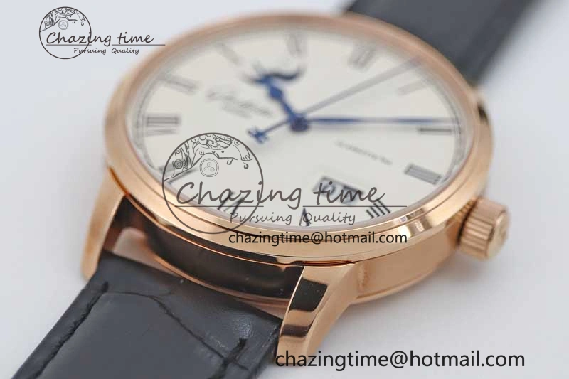 Excellence Panorama Date Moon Phase RG GGR 1:1 Best Edition White Dial on Leather Strap NH35