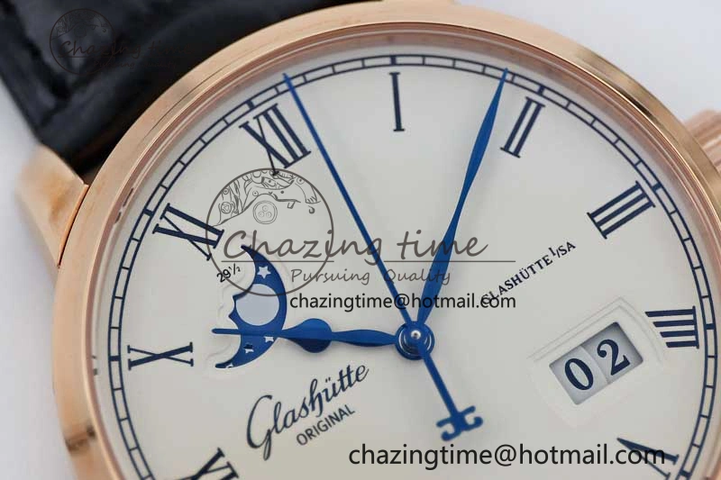 Excellence Panorama Date Moon Phase RG GGR 1:1 Best Edition White Dial on Leather Strap NH35