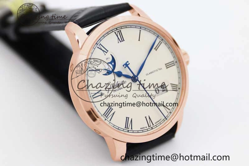 Excellence Panorama Date Moon Phase RG GGR 1:1 Best Edition White Dial on Leather Strap NH35