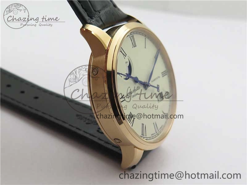 Excellence Panorama Date Moon Phase RG GLF 1:1 Best Edition White Dial on Black Leather Strap A100