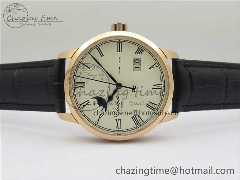 Excellence Panorama Date Moon Phase RG GLF 1:1 Best Edition White Dial on Black Leather Strap A100
