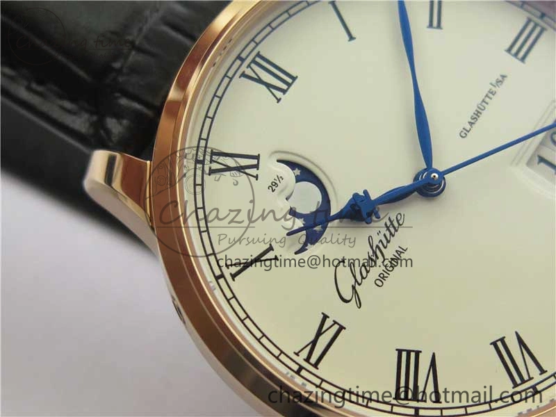 Excellence Panorama Date Moon Phase RG GLF 1:1 Best Edition White Dial on Black Leather Strap A100
