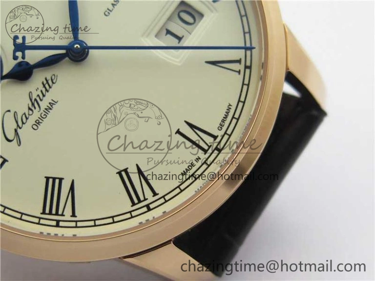 Excellence Panorama Date Moon Phase RG GLF 1:1 Best Edition White Dial on Black Leather Strap A100