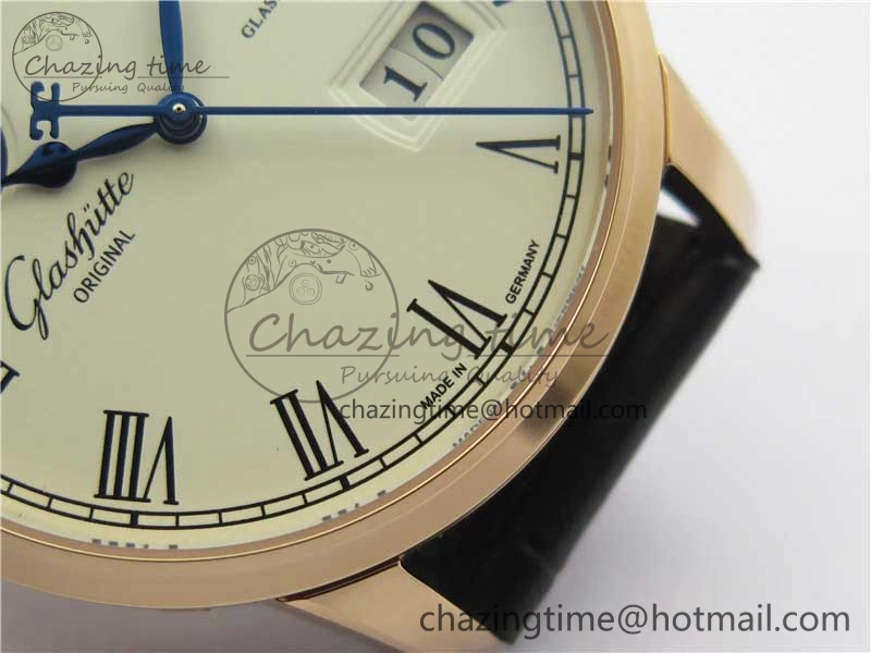 Excellence Panorama Date Moon Phase RG GLF 1:1 Best Edition White Dial on Black Leather Strap A100
