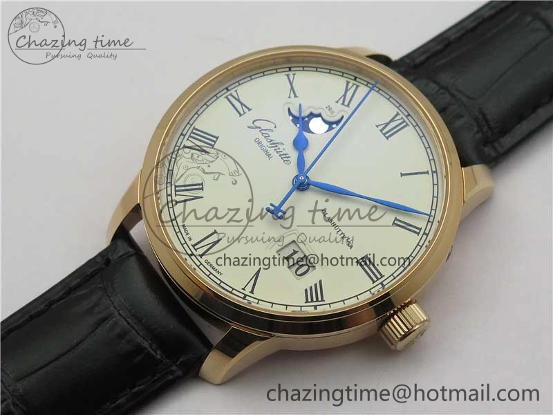 Excellence Panorama Date Moon Phase RG GLF 1:1 Best Edition White Dial on Black Leather Strap A100