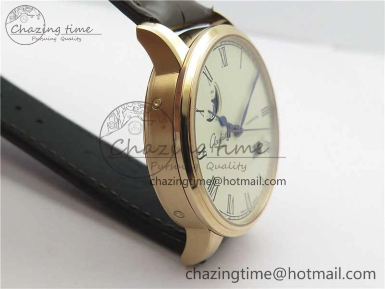 Excellence Panorama Date Moon Phase RG V9F White Dial on Brown Leather Strap A100