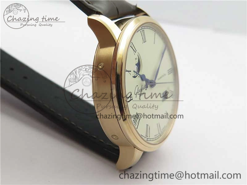 Excellence Panorama Date Moon Phase RG V9F White Dial on Brown Leather Strap A100