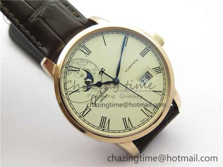 Excellence Panorama Date Moon Phase RG V9F White Dial on Brown Leather Strap A100