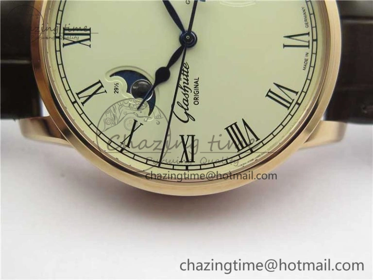Excellence Panorama Date Moon Phase RG V9F White Dial on Brown Leather Strap A100