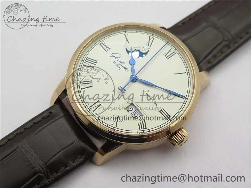 Excellence Panorama Date Moon Phase RG V9F White Dial on Brown Leather Strap A100