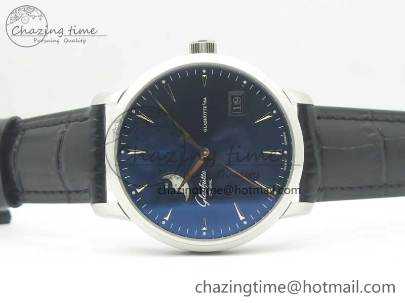 Excellence Panorama Date Moon Phase SS ETC Marker 1:1 Best Edition Blue Dial on Black Leather Strap A100