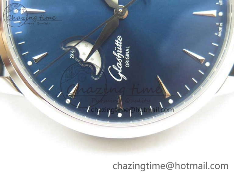 Excellence Panorama Date Moon Phase SS ETC Marker 1:1 Best Edition Blue Dial on Black Leather Strap A100