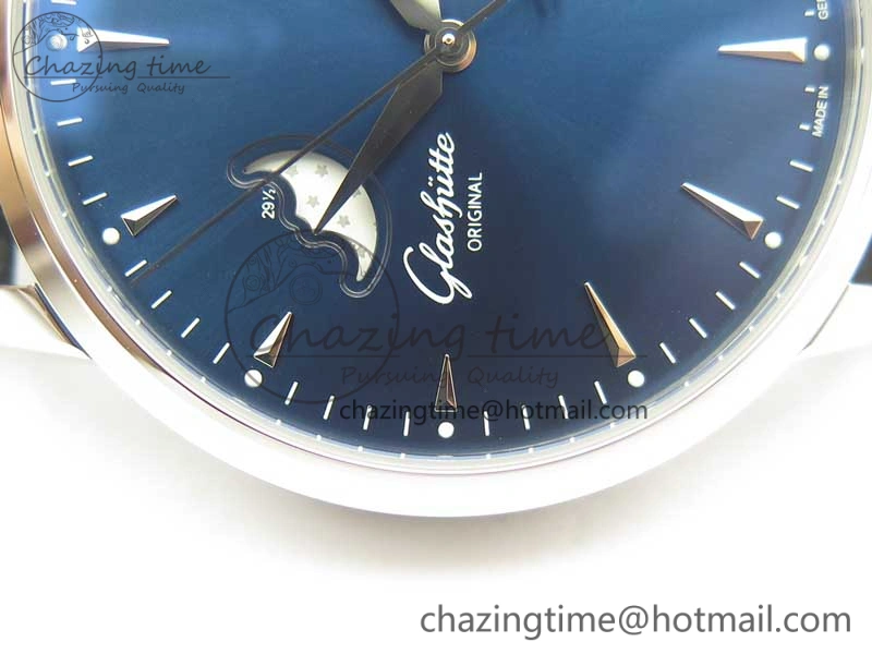 Excellence Panorama Date Moon Phase SS ETC Marker 1:1 Best Edition Blue Dial on Black Leather Strap A100