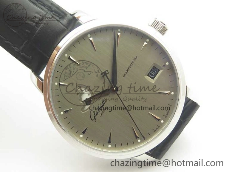 Excellence Panorama Date Moon Phase SS ETC Marker 1:1 Best Edition Gray Dial on Black Leather Strap A100