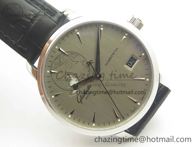 Excellence Panorama Date Moon Phase SS ETC Marker 1:1 Best Edition Gray Dial on Black Leather Strap A100