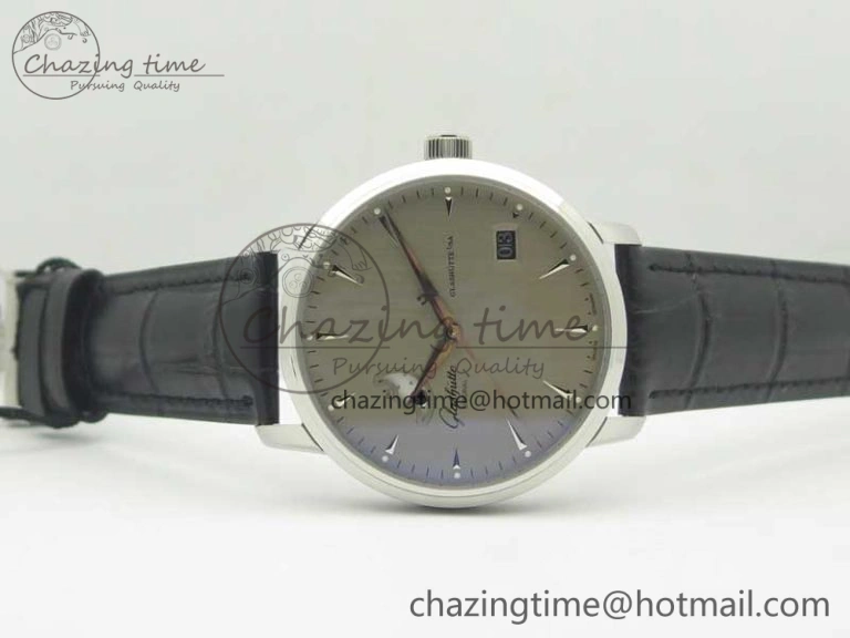 Excellence Panorama Date Moon Phase SS ETC Marker 1:1 Best Edition Gray Dial on Black Leather Strap A100
