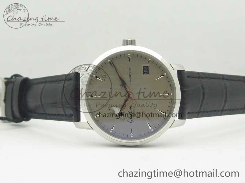 Excellence Panorama Date Moon Phase SS ETC Marker 1:1 Best Edition Gray Dial on Black Leather Strap A100