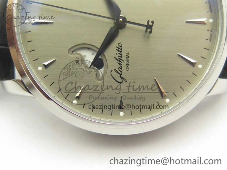 Excellence Panorama Date Moon Phase SS ETC Marker 1:1 Best Edition Gray Dial on Black Leather Strap A100