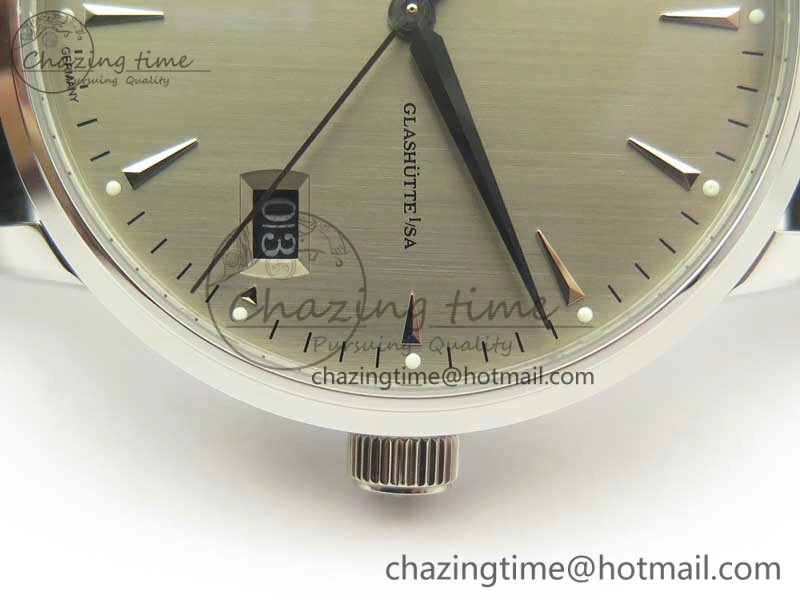 Excellence Panorama Date Moon Phase SS ETC Marker 1:1 Best Edition Gray Dial on Black Leather Strap A100