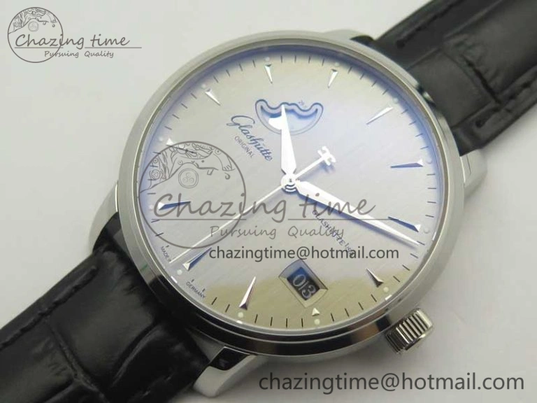 Excellence Panorama Date Moon Phase SS ETC Marker 1:1 Best Edition Gray Dial on Black Leather Strap A100