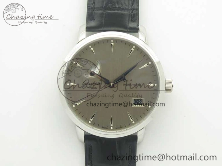 Excellence Panorama Date Moon Phase SS ETC Marker 1:1 Best Edition Gray Dial on Black Leather Strap A100