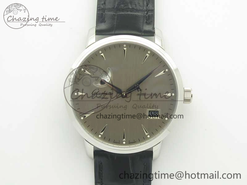 Excellence Panorama Date Moon Phase SS ETC Marker 1:1 Best Edition Gray Dial on Black Leather Strap A100