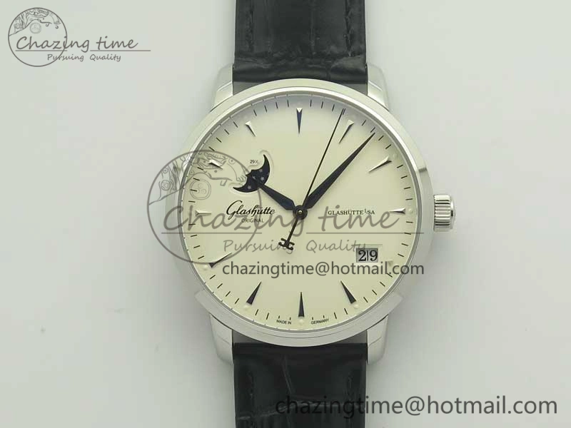 Excellence Panorama Date Moon Phase SS ETC Marker 1:1 Best Edition White Dial on Black Leather Strap A100