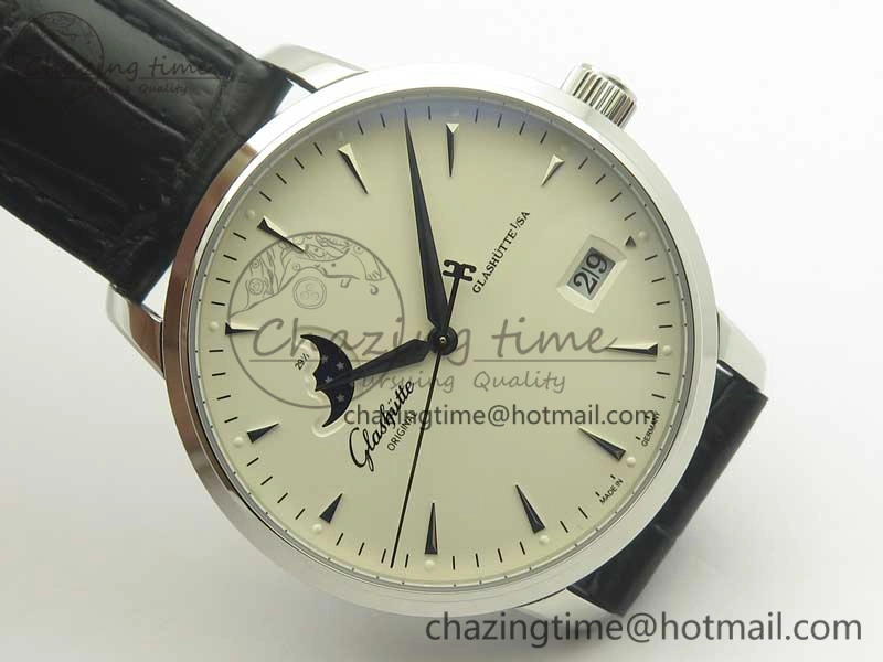 Excellence Panorama Date Moon Phase SS ETC Marker 1:1 Best Edition White Dial on Black Leather Strap A100
