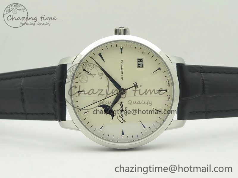 Excellence Panorama Date Moon Phase SS ETC Marker 1:1 Best Edition White Dial on Black Leather Strap A100