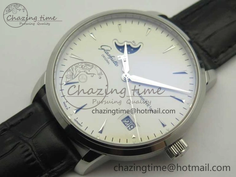 Excellence Panorama Date Moon Phase SS ETC Marker 1:1 Best Edition White Dial on Black Leather Strap A100