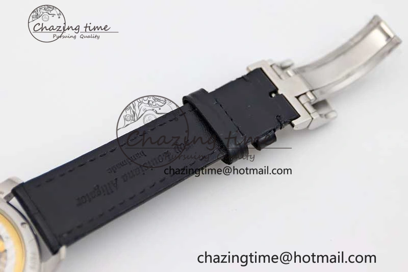Excellence Panorama Date Moon Phase SS GGR 1:1 Best Edition Black Dial on Leather Strap NH35