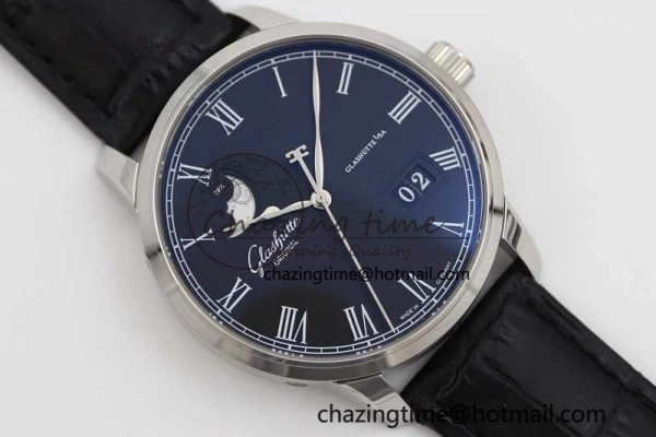 Excellence Panorama Date Moon Phase SS GGR 1:1 Best Edition Black Dial on Leather Strap NH35