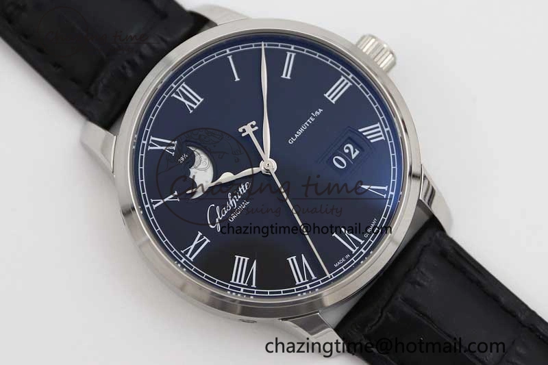 Excellence Panorama Date Moon Phase SS GGR 1:1 Best Edition Black Dial on Leather Strap NH35