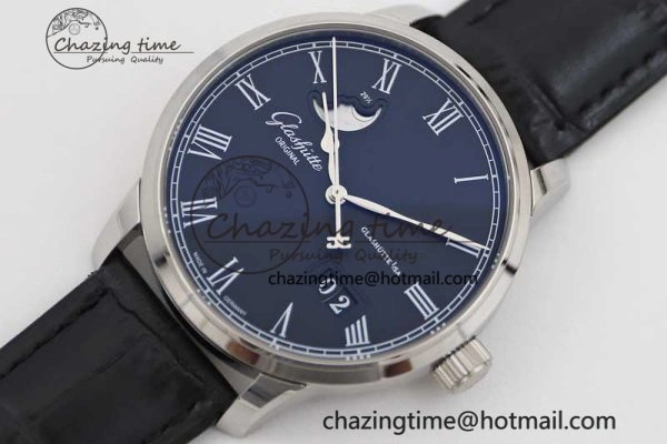 Excellence Panorama Date Moon Phase SS GGR 1:1 Best Edition Black Dial on Leather Strap NH35