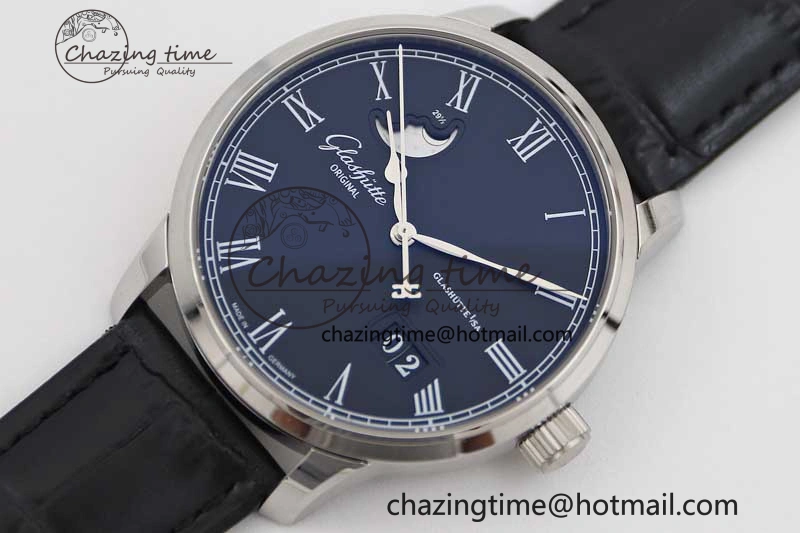 Excellence Panorama Date Moon Phase SS GGR 1:1 Best Edition Black Dial on Leather Strap NH35