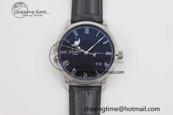 Excellence Panorama Date Moon Phase SS GGR 1:1 Best Edition Black Dial on Leather Strap NH35