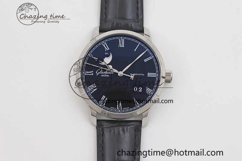 Excellence Panorama Date Moon Phase SS GGR 1:1 Best Edition Black Dial on Leather Strap NH35