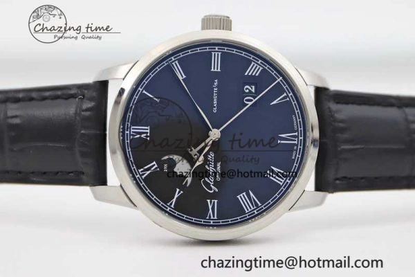 Excellence Panorama Date Moon Phase SS GGR 1:1 Best Edition Black Dial on Leather Strap NH35