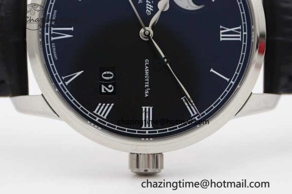 Excellence Panorama Date Moon Phase SS GGR 1:1 Best Edition Black Dial on Leather Strap NH35