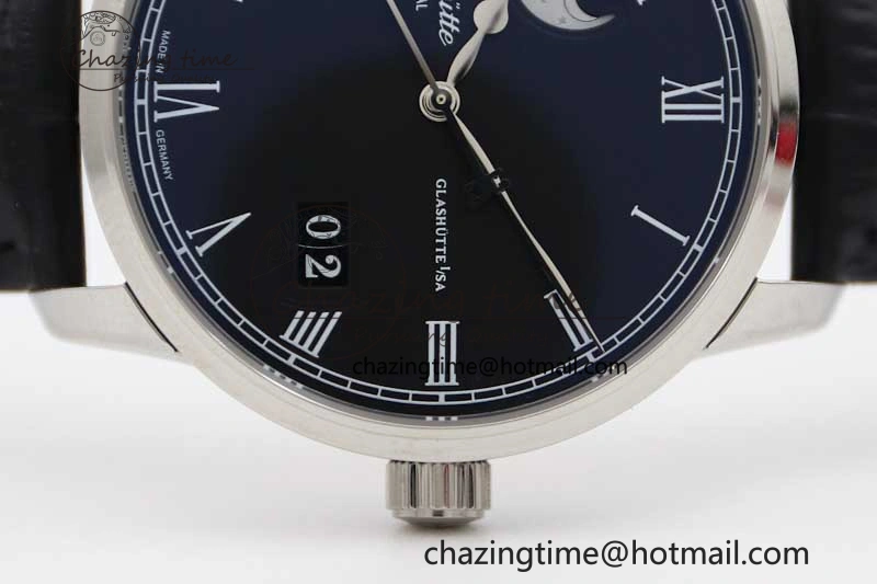 Excellence Panorama Date Moon Phase SS GGR 1:1 Best Edition Black Dial on Leather Strap NH35
