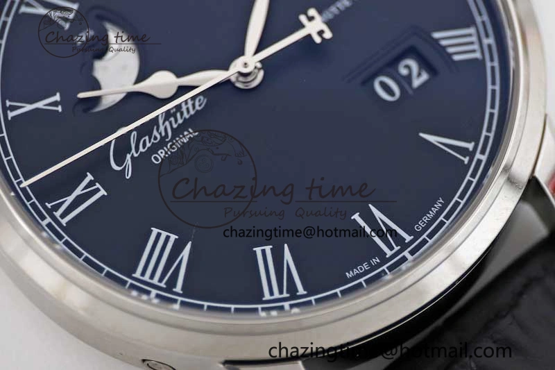 Excellence Panorama Date Moon Phase SS GGR 1:1 Best Edition Black Dial on Leather Strap NH35