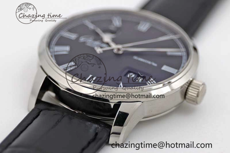 Excellence Panorama Date Moon Phase SS GGR 1:1 Best Edition Black Dial on Leather Strap NH35