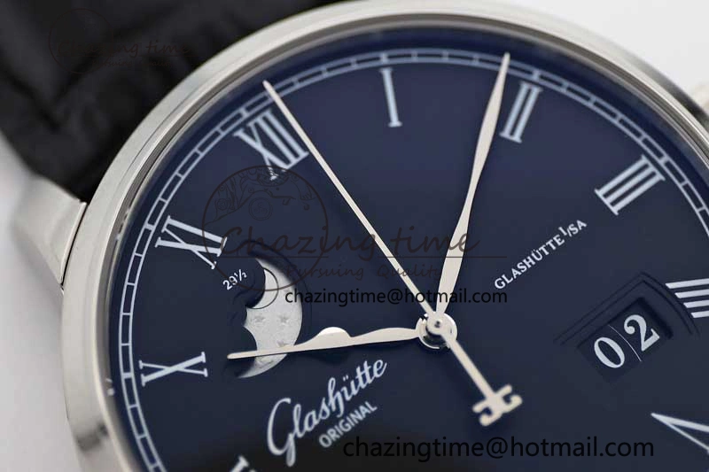 Excellence Panorama Date Moon Phase SS GGR 1:1 Best Edition Black Dial on Leather Strap NH35