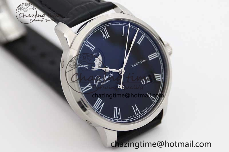 Excellence Panorama Date Moon Phase SS GGR 1:1 Best Edition Black Dial on Leather Strap NH35
